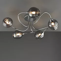 Quay Design Leonie LED 5-Light Semi-Flush Ceiling Light Chrome 10W 200lm