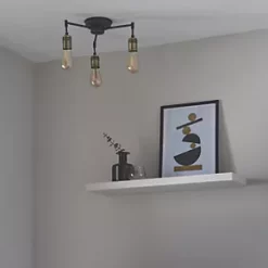 Quay Design Hyndman LED 3-Light Semi-Flush Ceiling Light Matt Antique Brass 6W 210lm -Indoor Lighting Sales Store 554VH A5