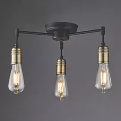 Quay Design Hyndman LED 3-Light Semi-Flush Ceiling Light Matt Antique Brass 6W 210lm