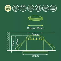 Luceco FType Fixed Fire Rated LED Downlight Matt White 4W 400lm -Indoor Lighting Sales Store 635JK A5