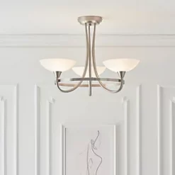 Quay Design Hayley LED 3-Light Semi-Flush Ceiling Light Satin Chrome 6W 200lm -Indoor Lighting Sales Store 722VH A3